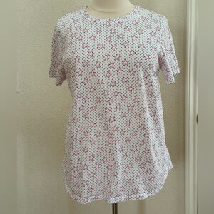 Woman Within Pink Star, Navy Polka Dot Print Short Sleeve Tee